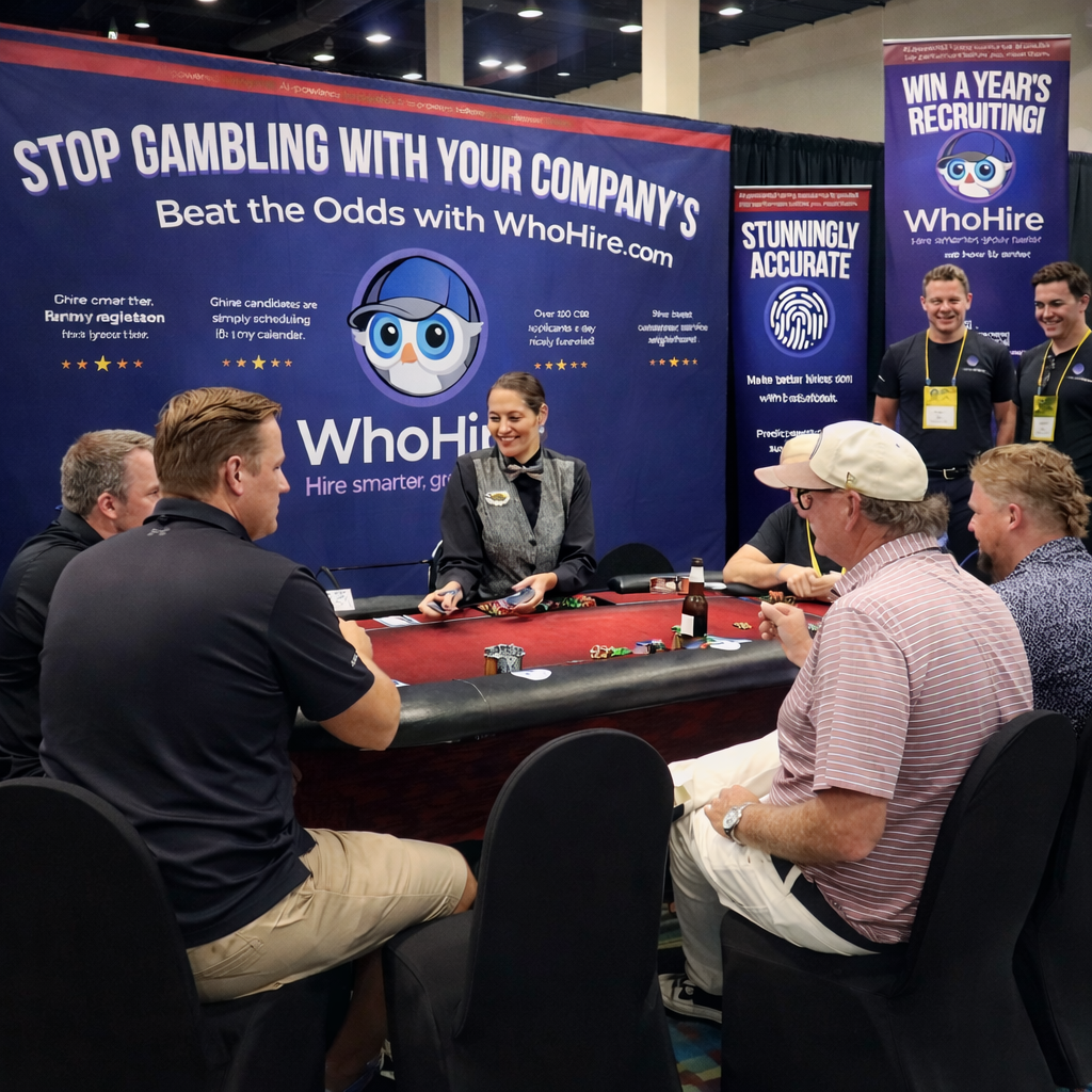 Professional dealer hosting a casino-themed trade show experience for a corporate brand